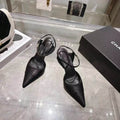 Chanel Black Pointed-Toe Ankle-Strap Pumps