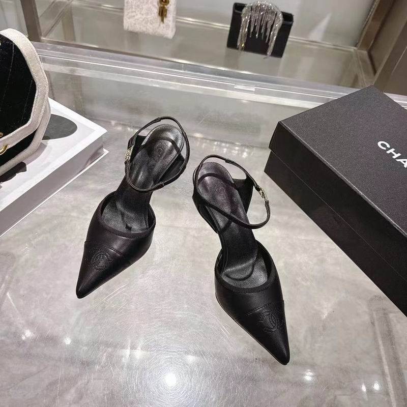 Chanel Black Pointed-Toe Ankle-Strap Pumps