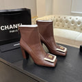Chanel Brown Square-Toe Heeled Ankle Boots