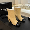 Chanel Beige & Black Cap-Toe Ankle Boots