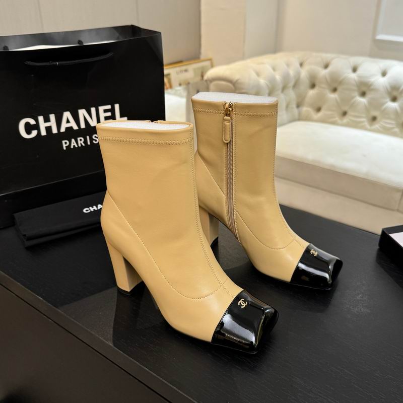 Chanel Beige & Black Cap-Toe Ankle Boots