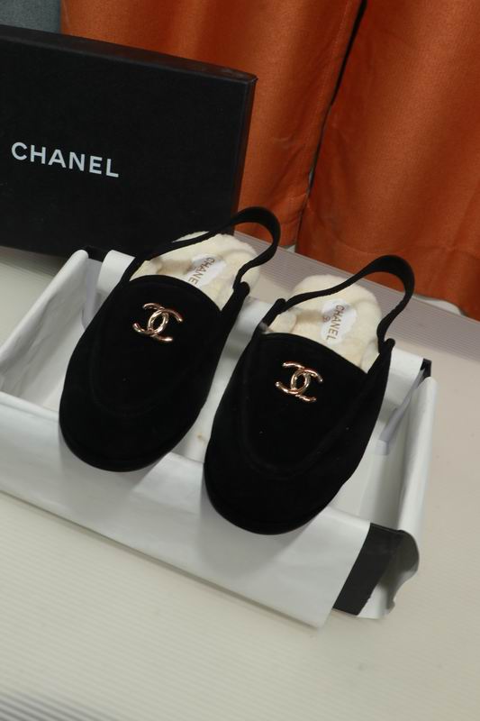 Chanel Black White CC Slingback Loafers