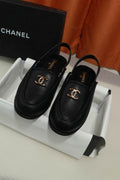 Chanel Black CC Slingback Loafers