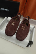 Chanel Dark Red CC Slingback Loafers