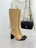 Chanel Beige Knee-High Cap-Toe Boots