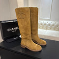 Chanel Tan Knee-High Boots with Double-C Emblem