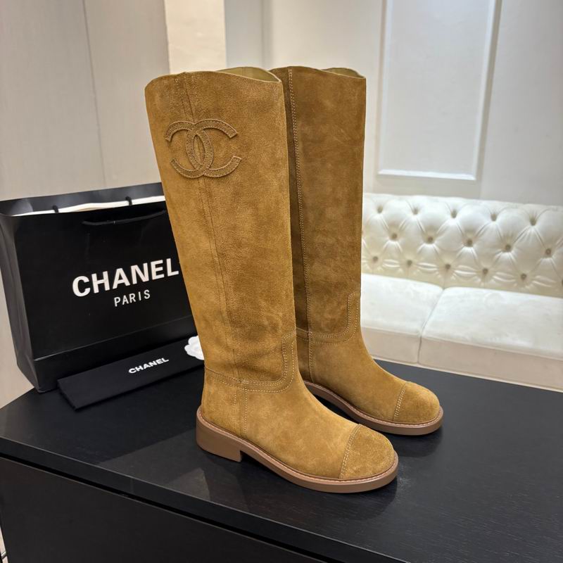 Chanel Tan Knee-High Boots with Double-C Emblem