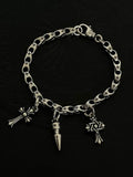Chrome Heart Silver-Tone Gothic Multi-Charm Link Bracelet