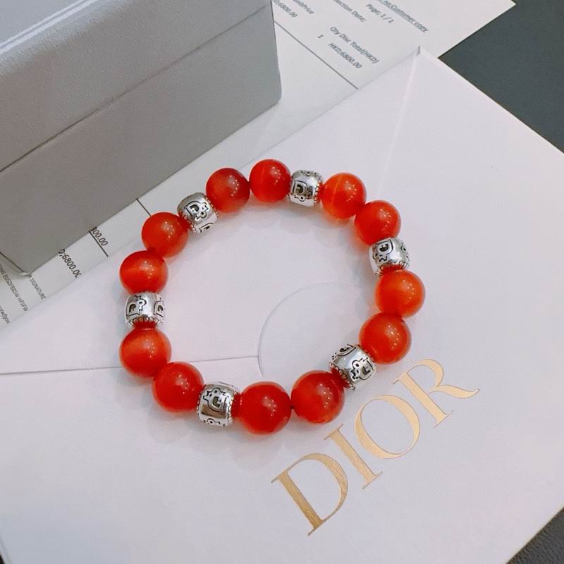Dior Red Agate & Silver Engraved Beaded Bracelet