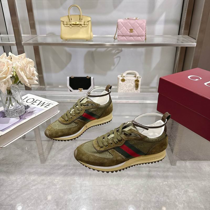 Gucci Olive Green Red & Green Stripe Low-Top Sneakers