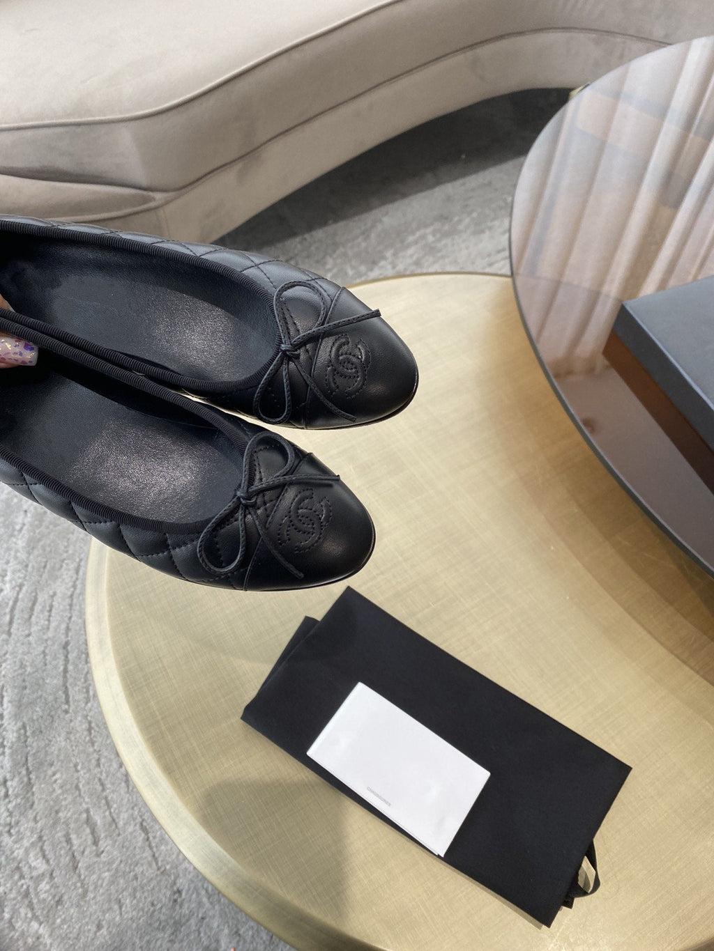 CHANEL BALLET FLATS ALL BLACK QUILTED LAMBSKIN