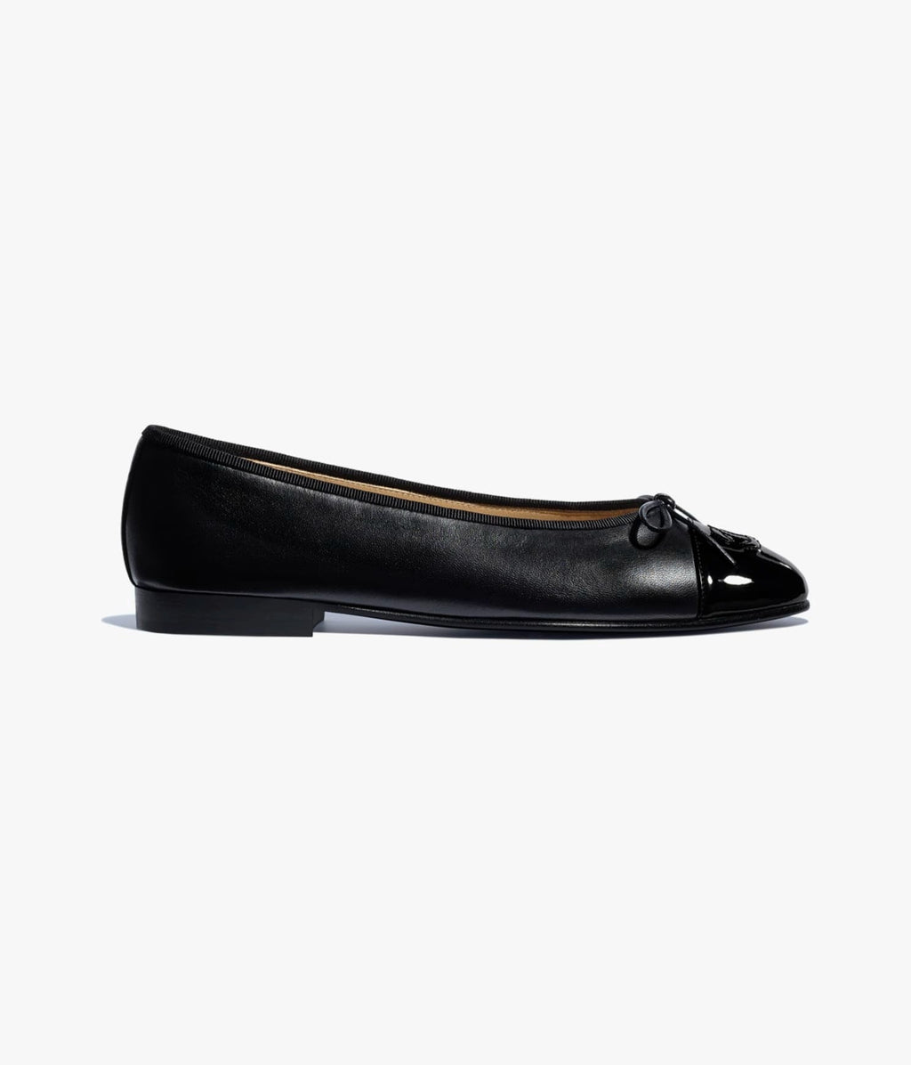 CHANEL BALLET FLATS BLACK LAMBSKIN