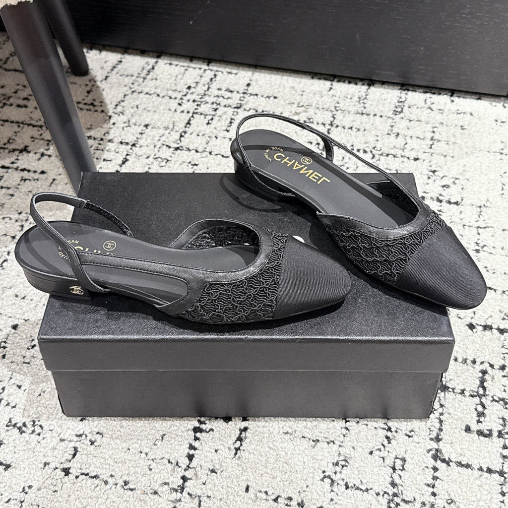 CHANEL SLINGBACK 25S IN BLACK FABRIC