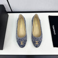 CHANEL ballet flat blue with white stripe denim 166816